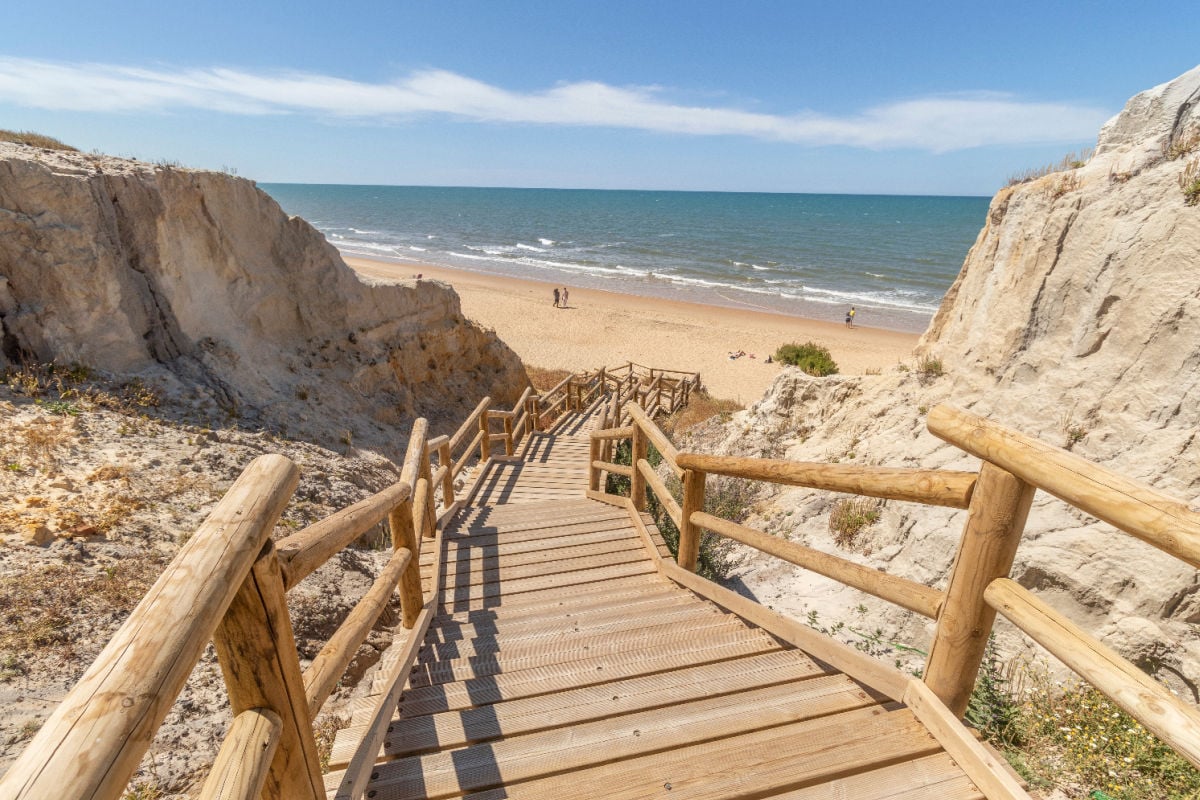 Stairway leading to beach in Mazagon, Spain