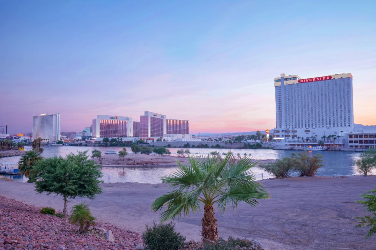 Laughlin, NV riverside hotels at twilight