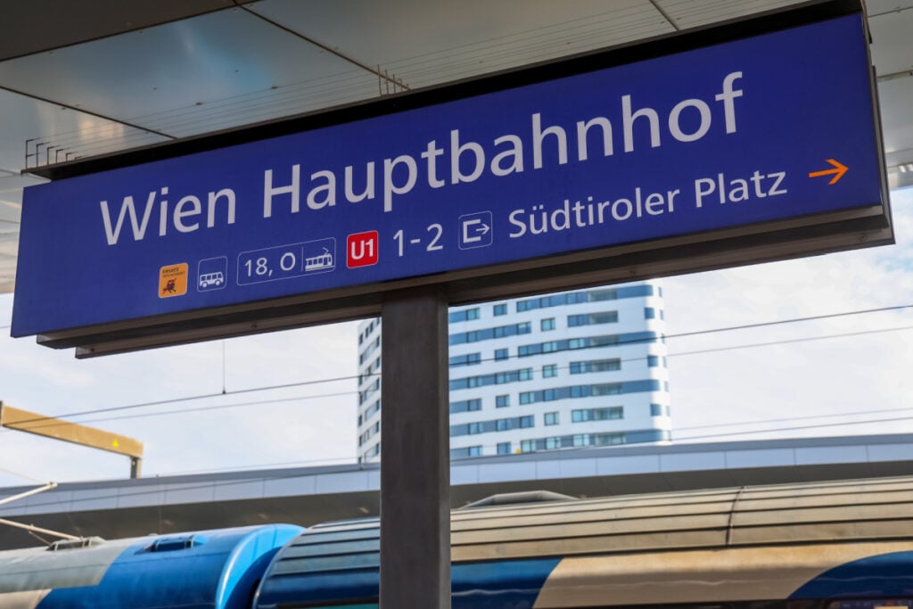 Wien Hauphtbahnhof sign in Vienna