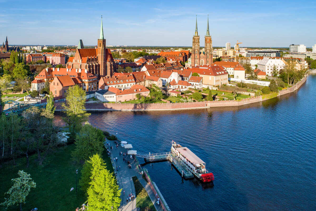 Aerial view of Cathedral Island, Wroclaw, Poland