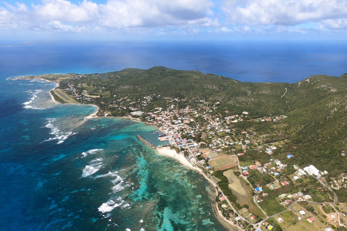 Aerial view of La Desirade Island, Guadeloupe, Lesser Antilles, Caribbean