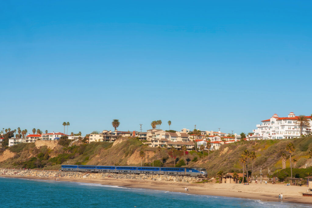 Train tracks along coastline of San Clemente, CA