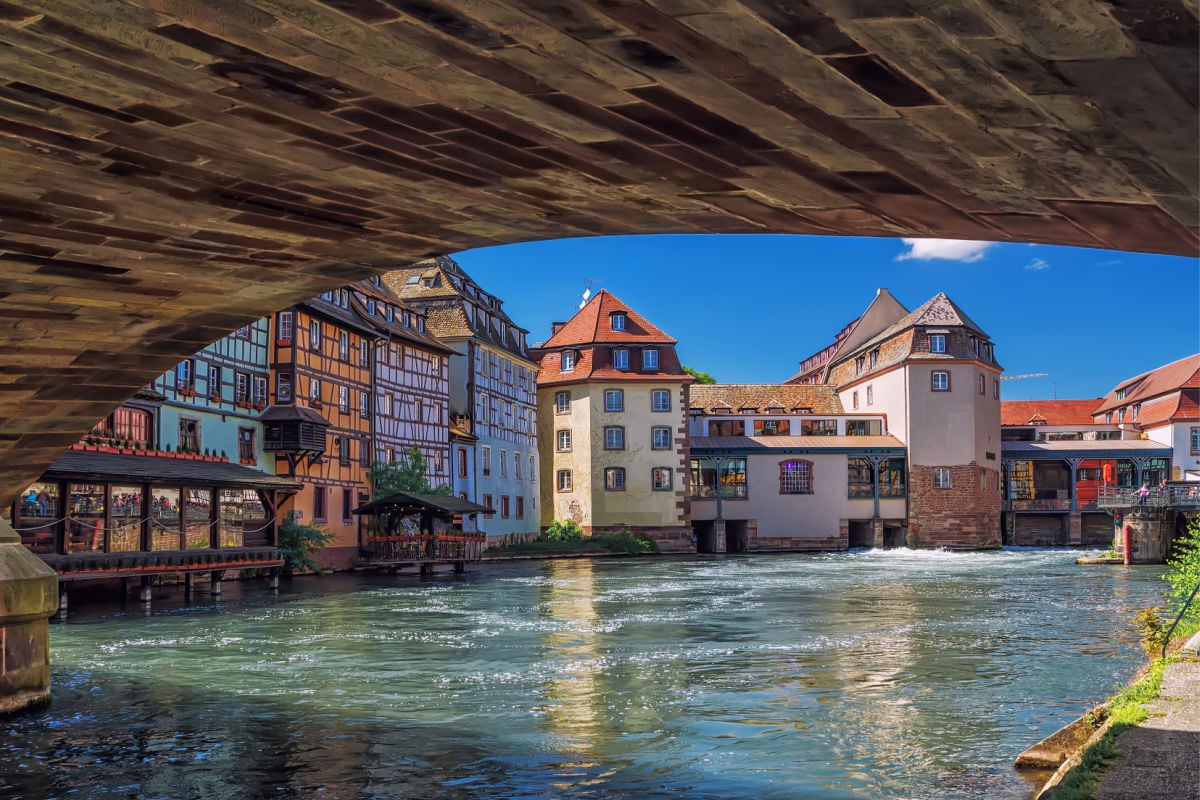 Bridge view of Strasbourg, France canal