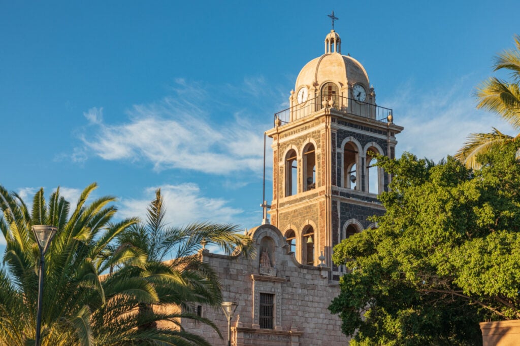 Loreto, Baja California Sur, Mexico. Bell tower on the Loreto Missioin church.