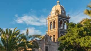 Loreto, Baja California Sur, Mexico. Bell tower on the Loreto Missioin church.