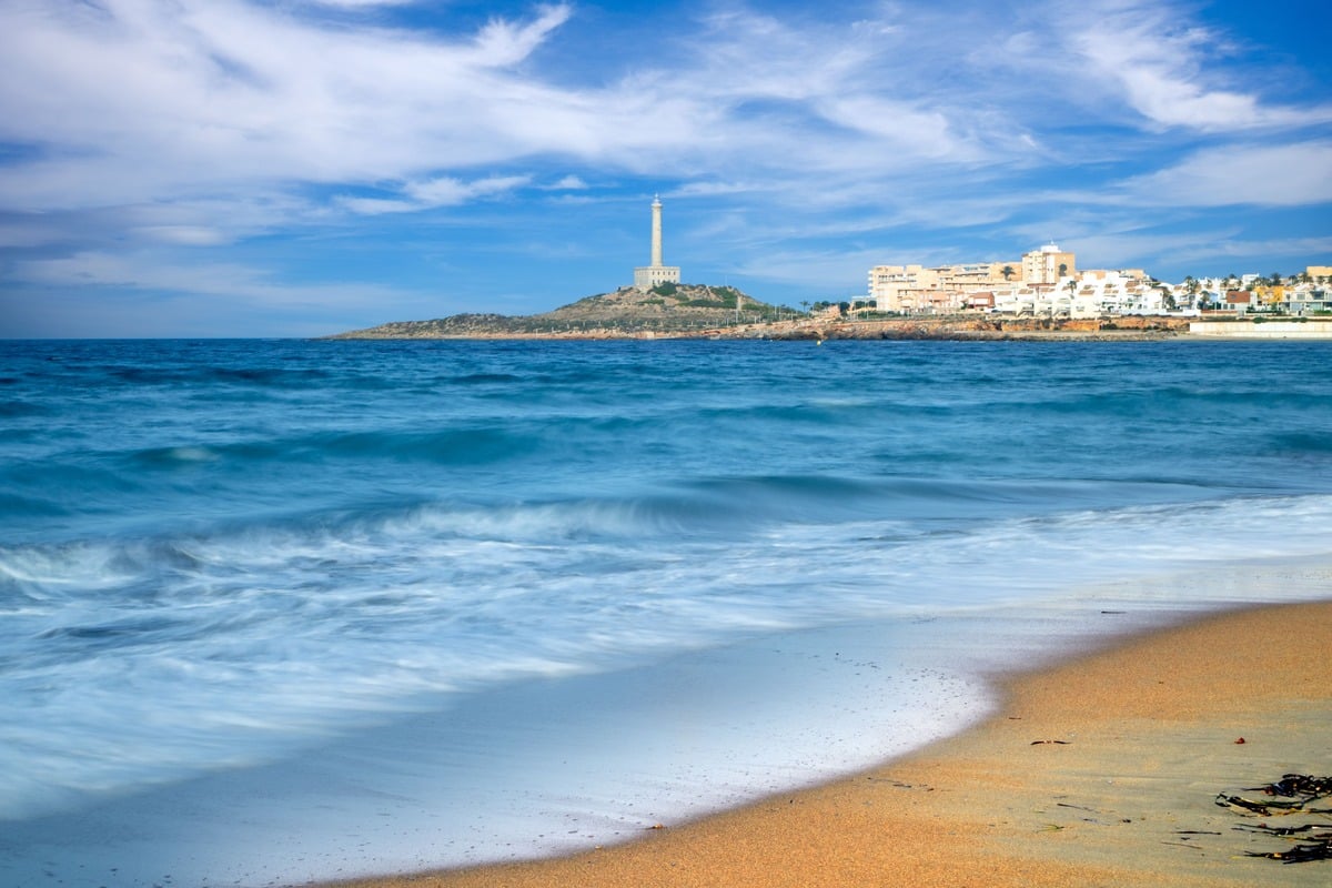 Panoramic View Of A Golden Sand Beach In Cartagena, Spain