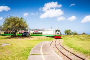 St. Kitts Railway train on winding track