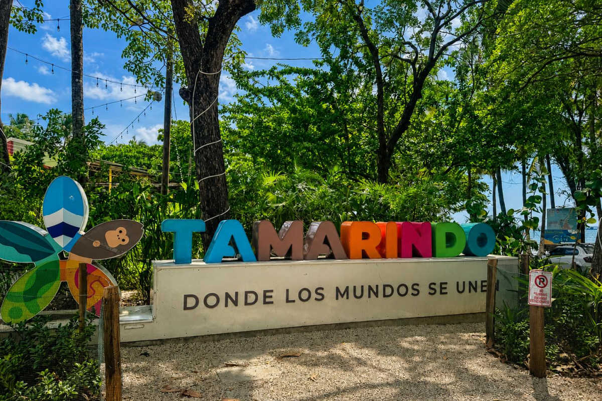 Tamarindo, Costa Rica colorful welcome sign by beach