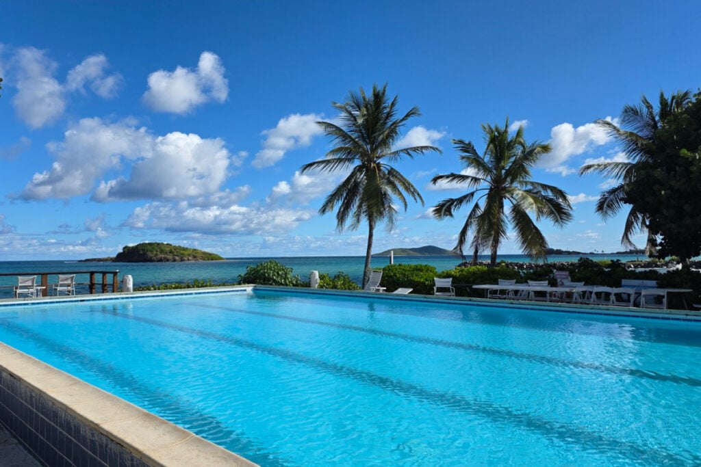 Hotel pool overlooking Caribbean Sea in St. Croix