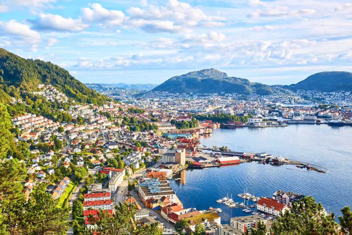 View of Bergen, Norway from nearby mountain