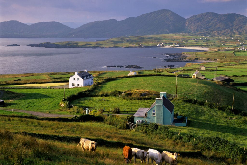 View over Allihies and Ballydonegan Bay, Beara Peninsula, County Cork, Munster, Republic of Ireland, Europe