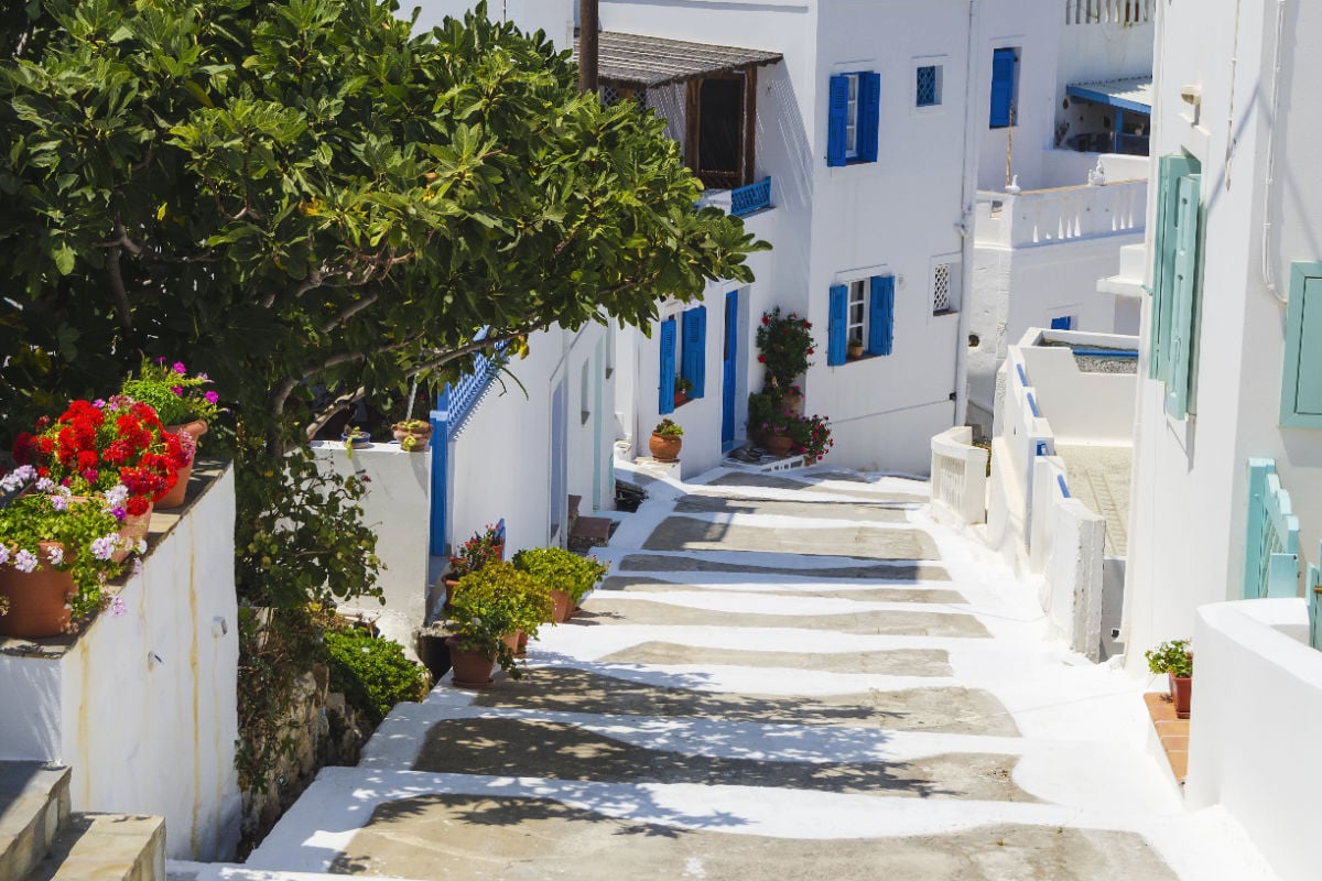 Whitewashed streets of Astypalaia, Greece