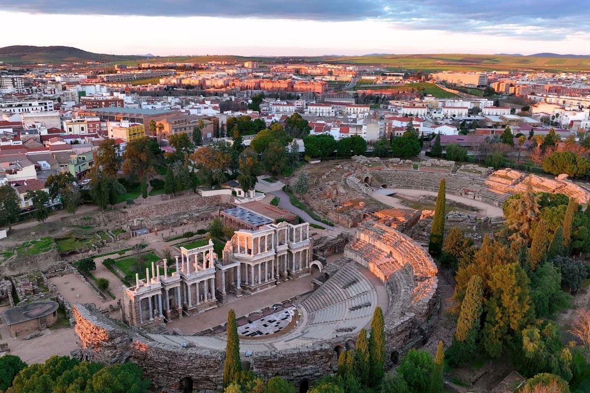 Aerial View Of The Ancient Roman Theater In Merida, Spain