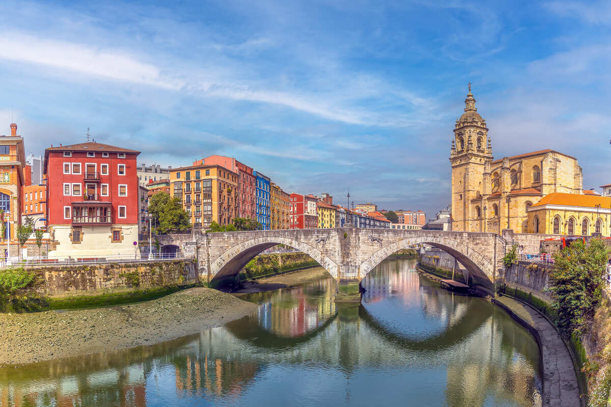 Church Of Saint Anton And Riverfront In Bilbao, Basque Country, Spain