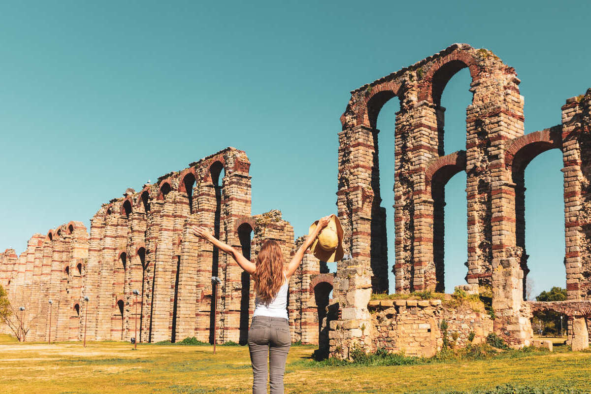 Historic Roman Aqueduct of Miracles In Merida, Spain