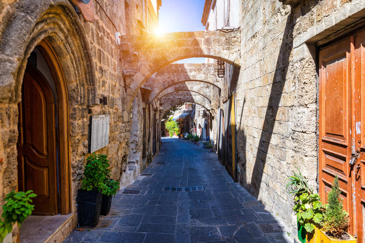 Medieval Street In Rhodes Town, Greece