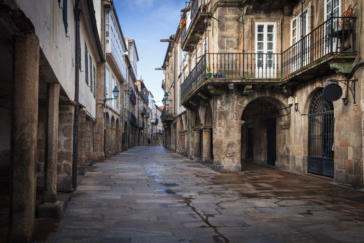 Medieval Street In Santiago de Compostela, Spain