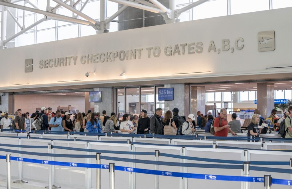 TSA Security Checkpoint and $45 Warning Sign For RealID