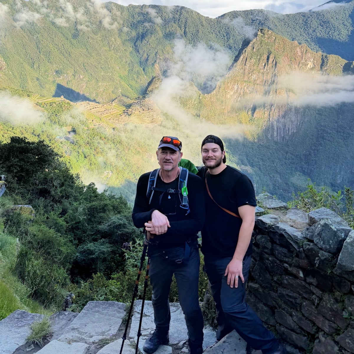 Tyler Fox and Tim Fox in front of Machi Picchu taken at the sun gate