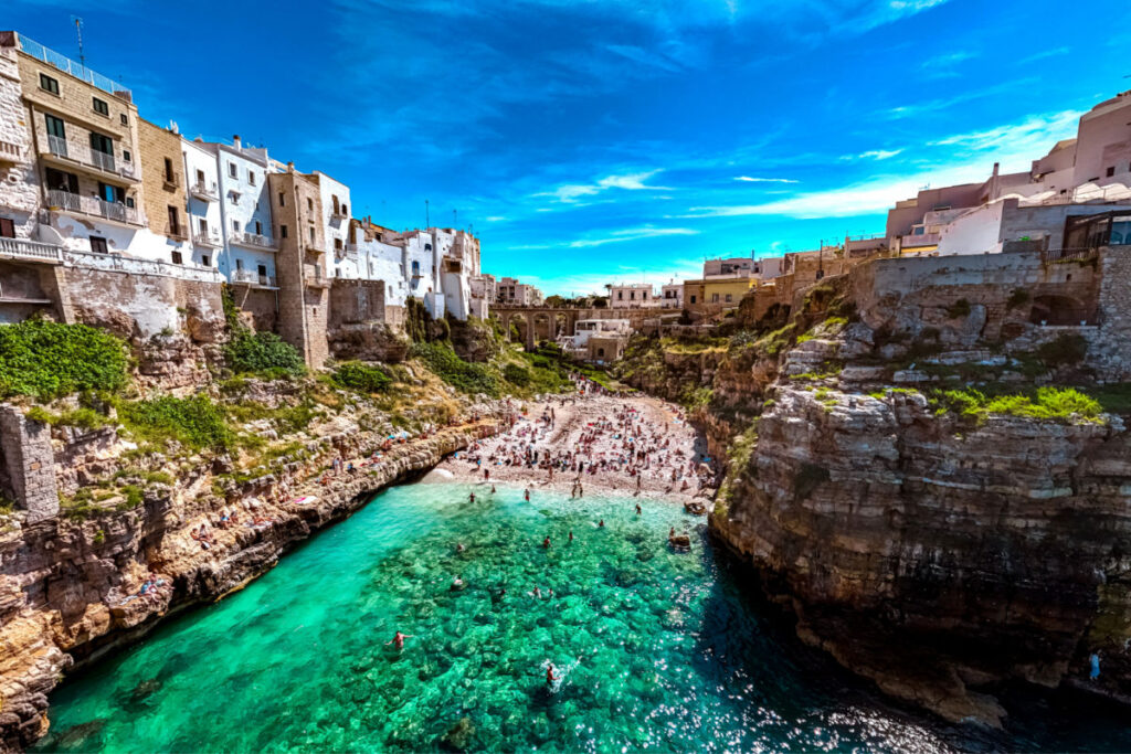 View of Polignano a Mare, a town in the Metropolitan City of Bari, Apulia, Italy, located on the Adriatic Sea