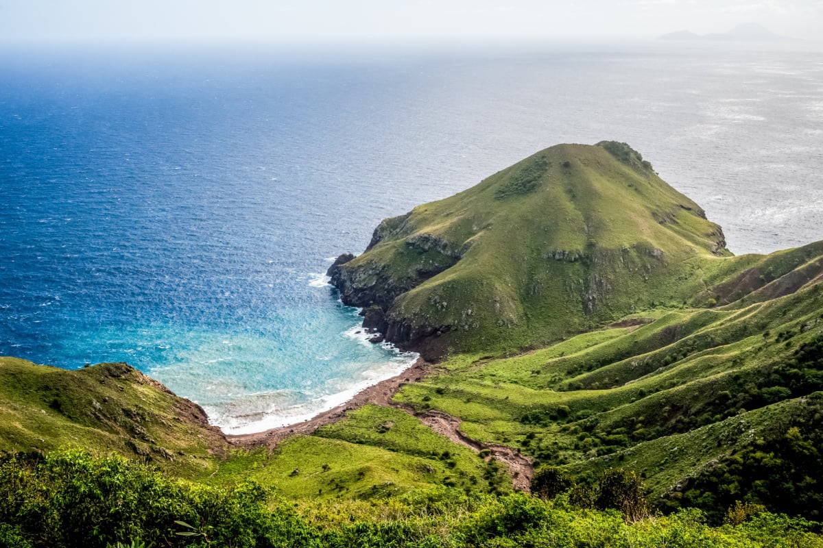 View of Saba island and ocean, Caribbean