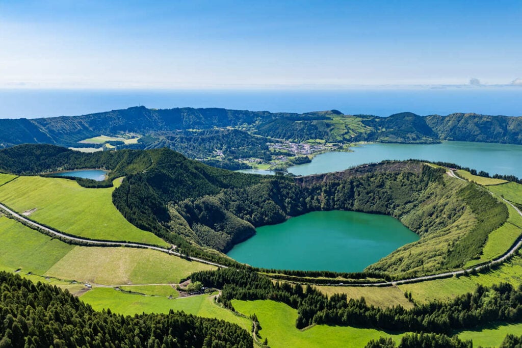 Aerial View Of Sete Cidades, Sao Miguel Island, Azores, Portugal