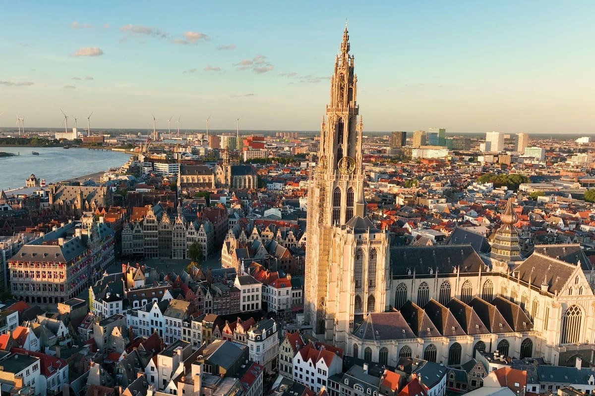 Aerial View Of The Cathedral In Antwerp, Belgium