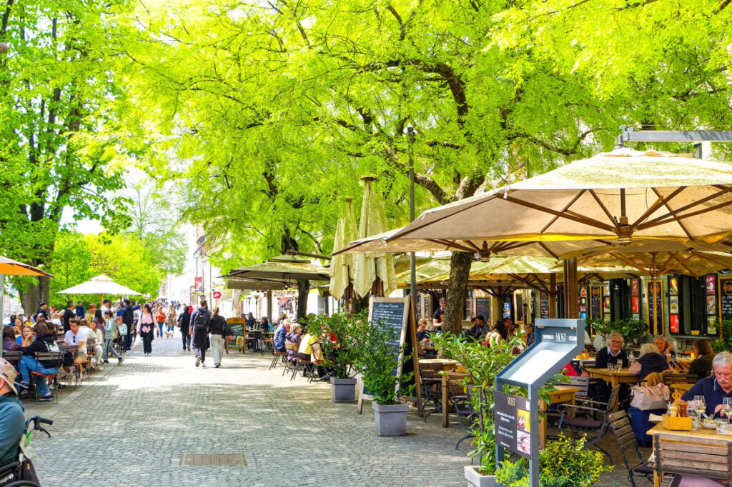 Bars, cafe and restaurants along Ljubljanica river, Ljubljana, Slovenia
