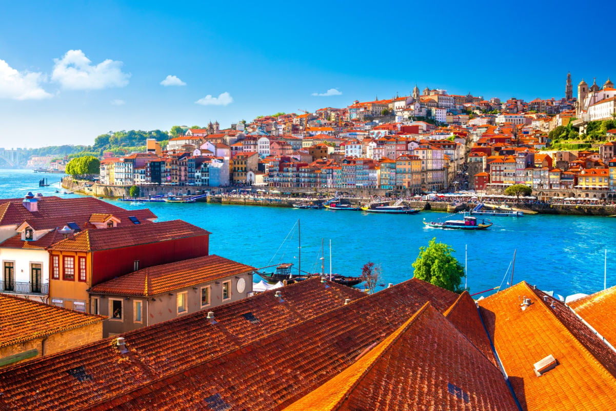Beautiful view of the city of Porto on a beautiful summer day. Porto, Portugal.