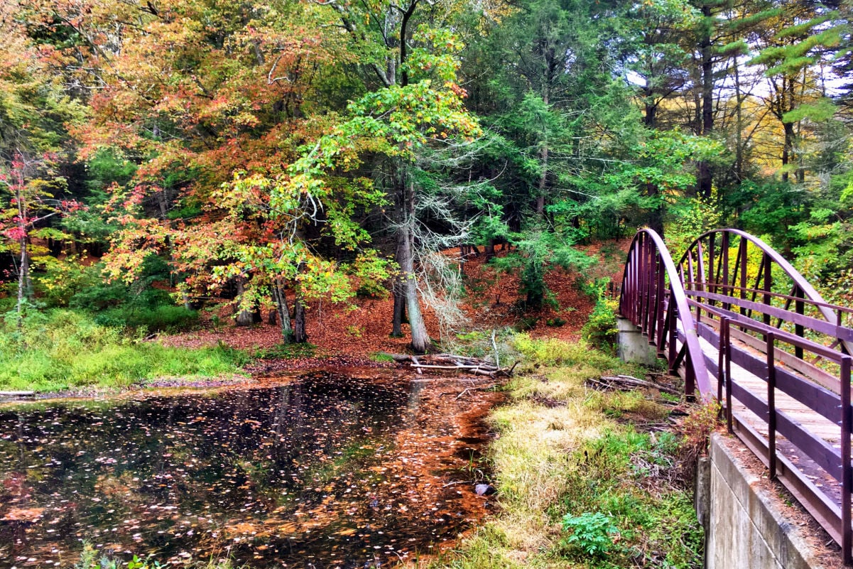 Black rock state park steel bridge in the fall in Torrington new england Connecticut United states.