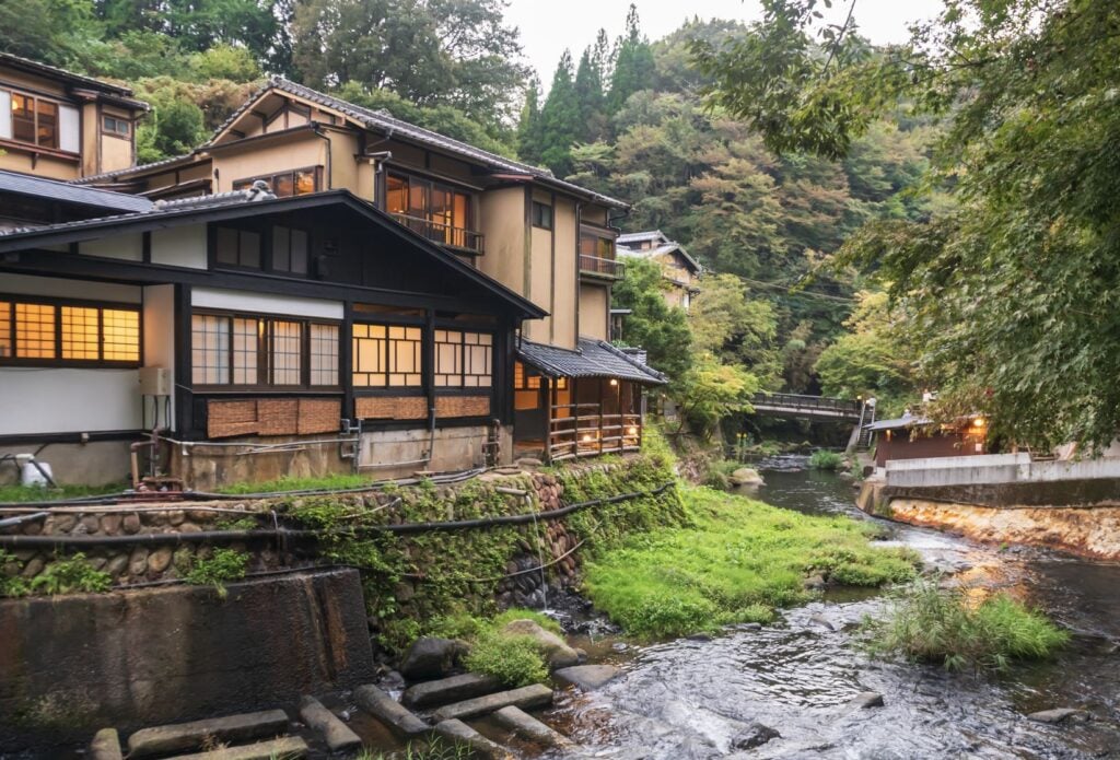 Famous travel destination for idyllic hot spring town in Kyushu