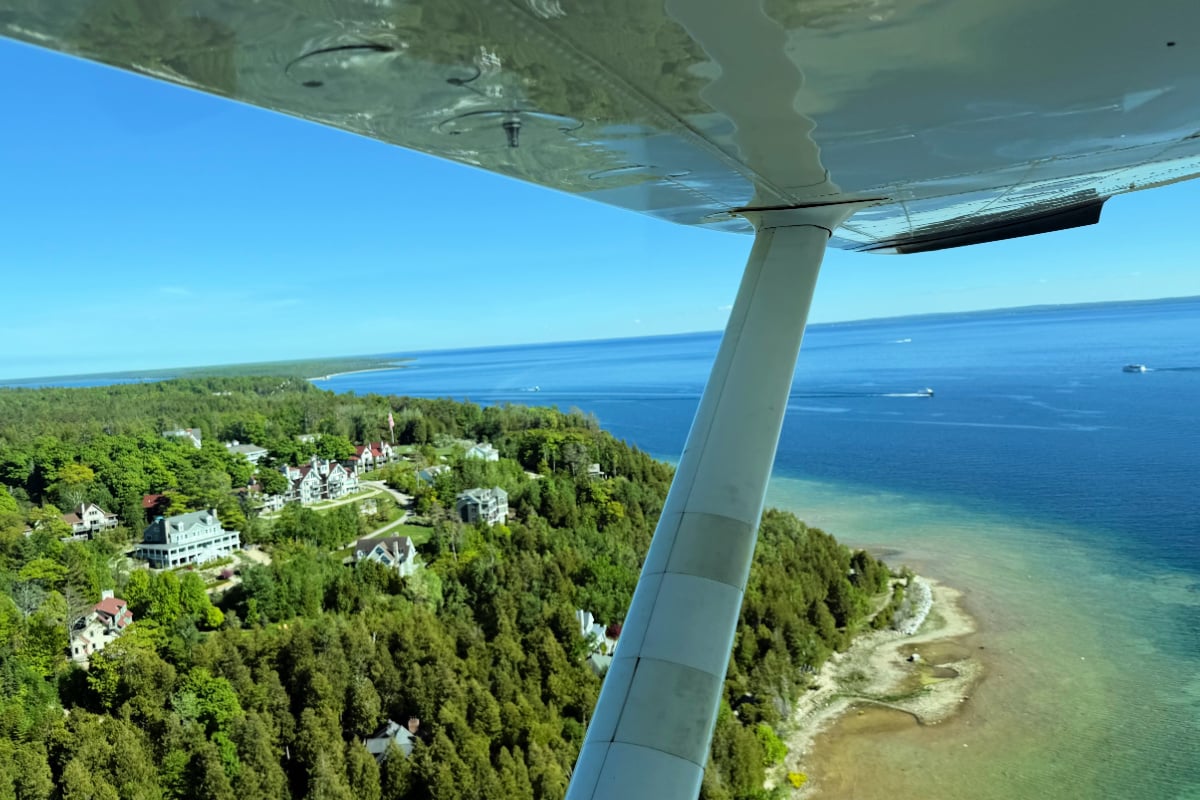 Flying into Mackinac Island on a puddle jumper plane. Photo by Tyler Fox