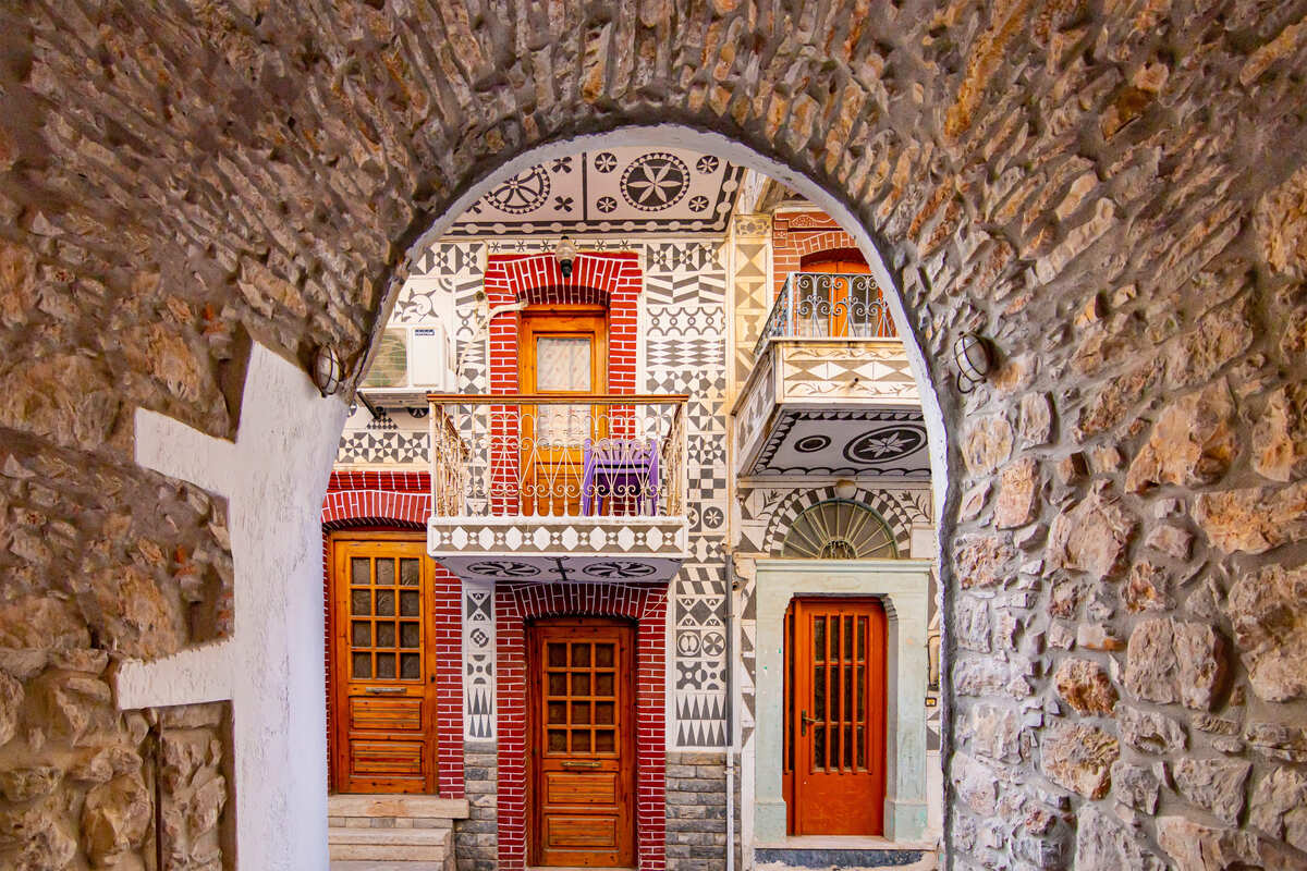 Geometric Designs On Pyrgi Houses, Chios, Greece