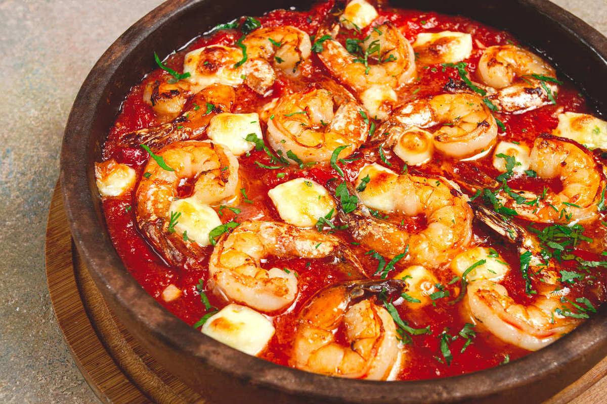 Prawn Saganaki Served In Greece
