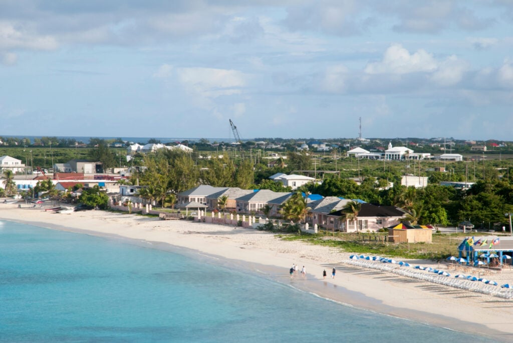 The morning view of still empty tourist beach in Cockburn Town on Grand Turk island (Turks and Caicos Islands).