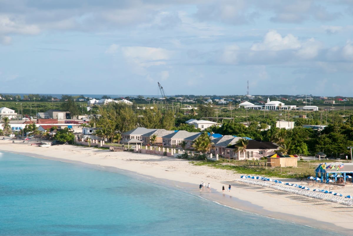 The morning view of still empty tourist beach in Cockburn Town on Grand Turk island (Turks and Caicos Islands).