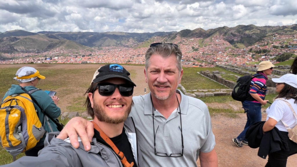 Tyler Fox and Tim Fox at ruins overlooking Cusco, Peru. Photo by Tyler Fox