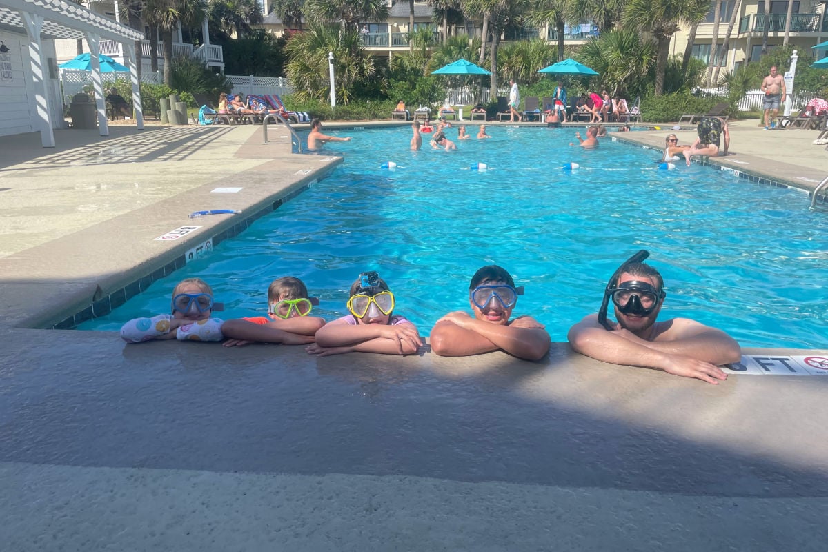 Tyler Fox with nieces and nephews at the pool in Fripp Island, South Carolina