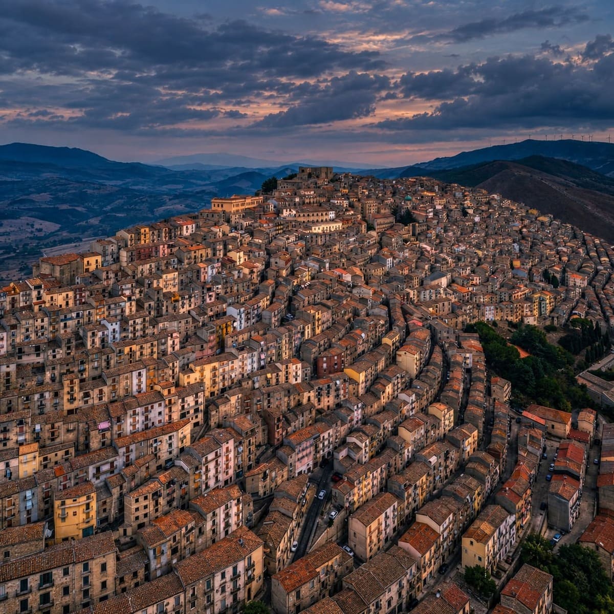 Aerial Bird Eye's View Of The Historic Medieval Town Of Gangi In Sicily, Italy