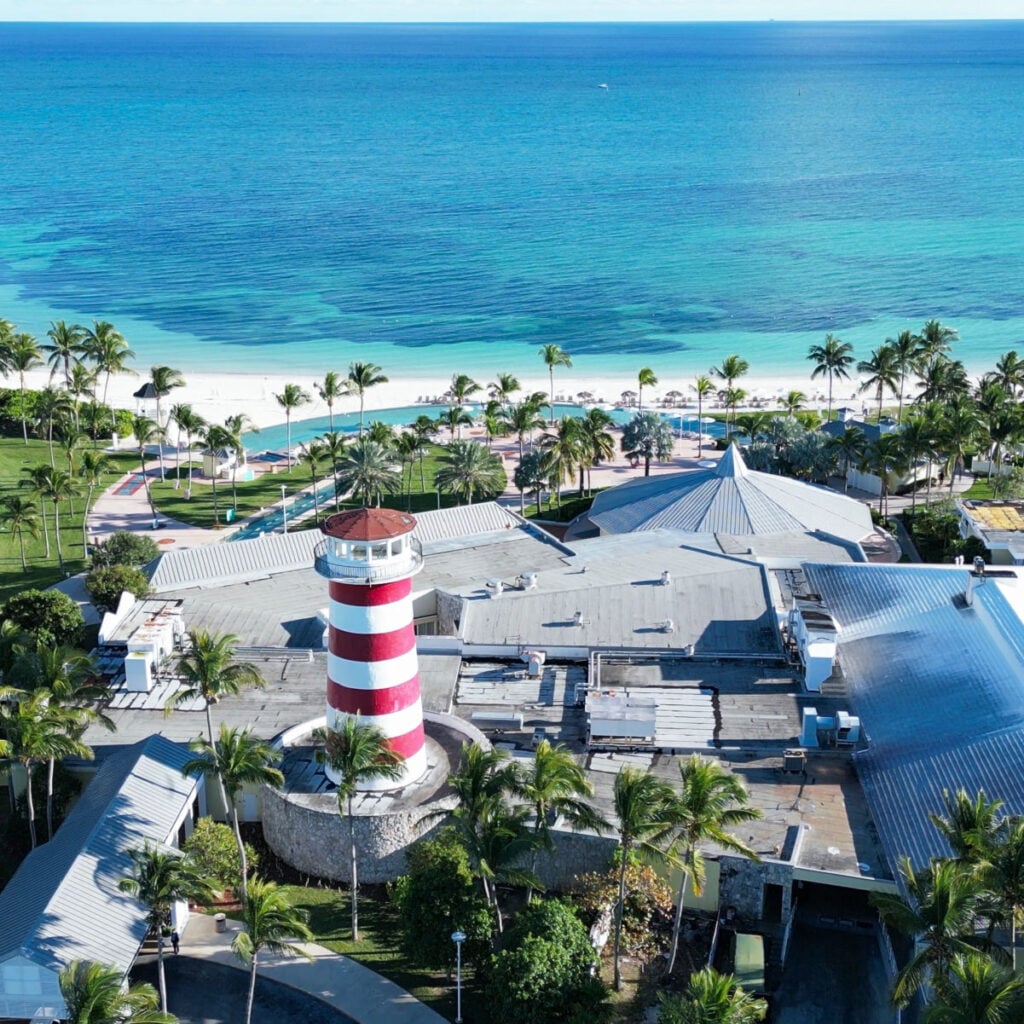 Aerial view of Lucaya Lighthouse in Freeport, Grand Bahama Island.