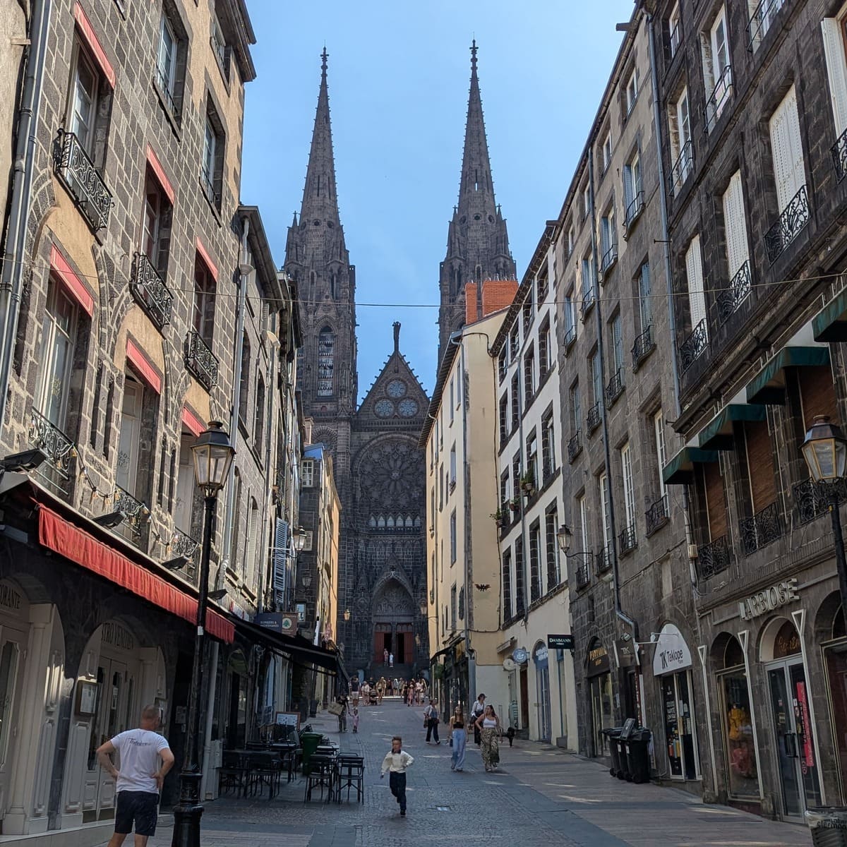 Beautiful Street Leading To The Cathedral In Clermont-Ferrand, France