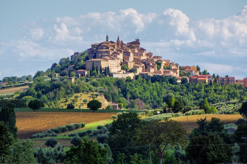 Cingoli, Italy seen from the distance on a sunny day
