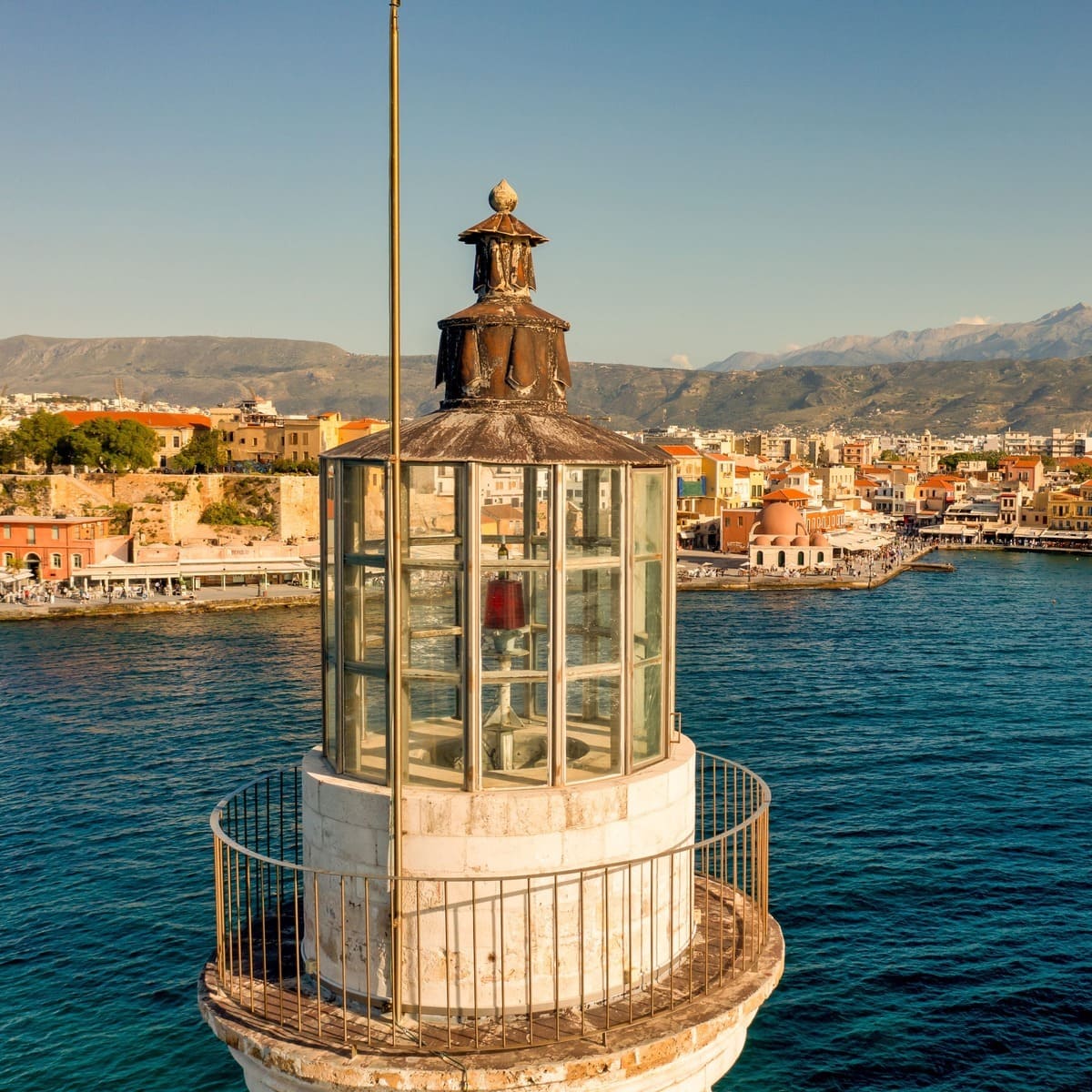 Close Up View Of The Historic 16th Century Lighthouse On The Port Of Chania, Crete, Greece