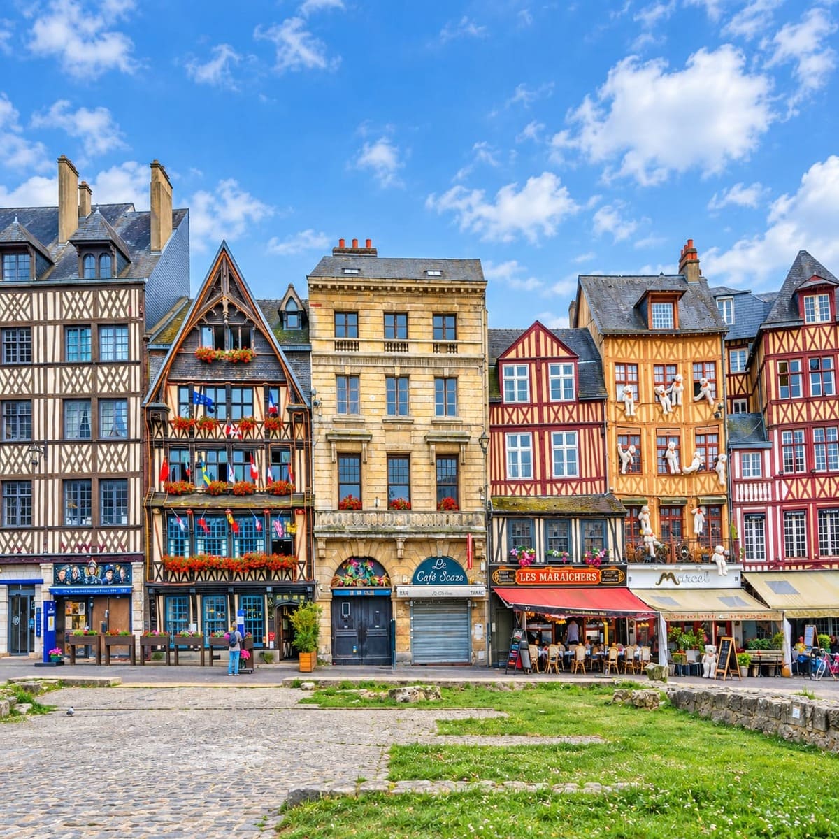 Colorful Half Timbered Buildings In Rouen, France