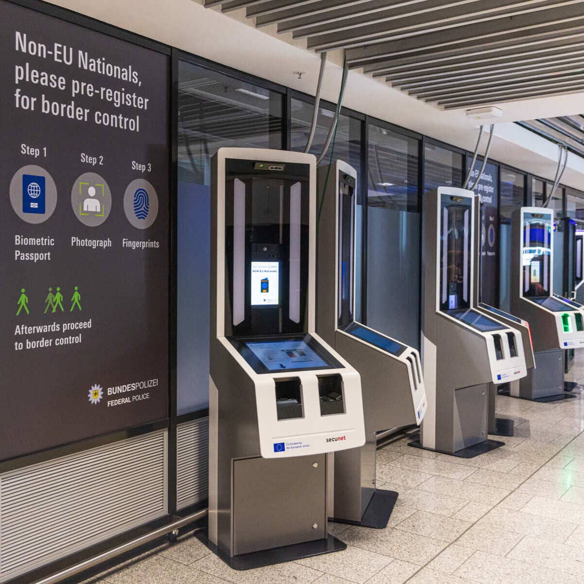 Entry Exit System Or EES Kiosks In Frankfurt Airport, Germany