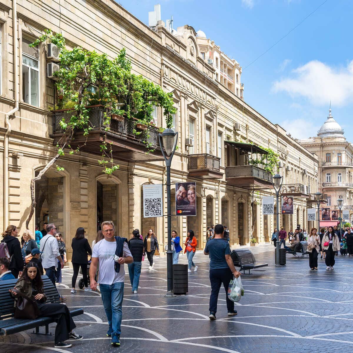 European Style Pedestrianized Street In Baku, Azerbaijan