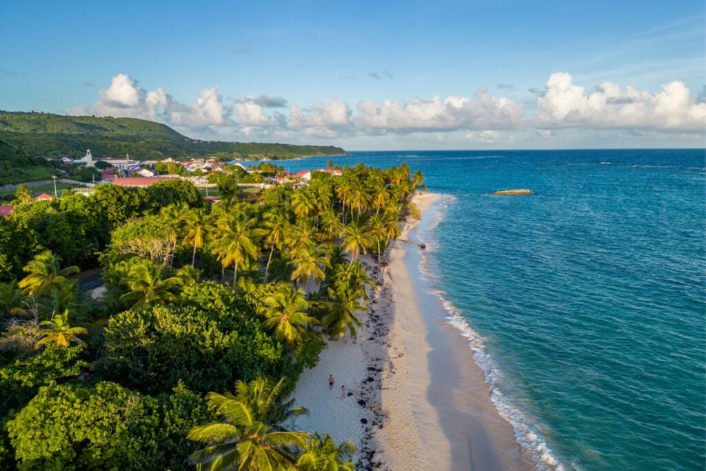 Guadeloupe - Marie Galante Amazing caribbean beach with many colors from drone view