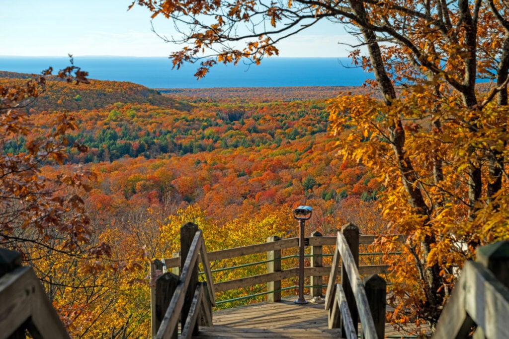 Observation Point in the Peak of Fall in the Porcupine Mountains in Michigan