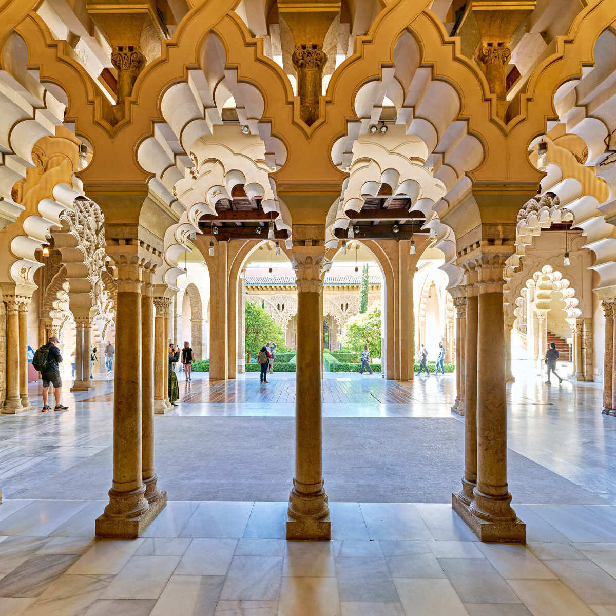 Ornate Columns In The Muslim- era Aljaferia Palace In Zaragoza, Spain