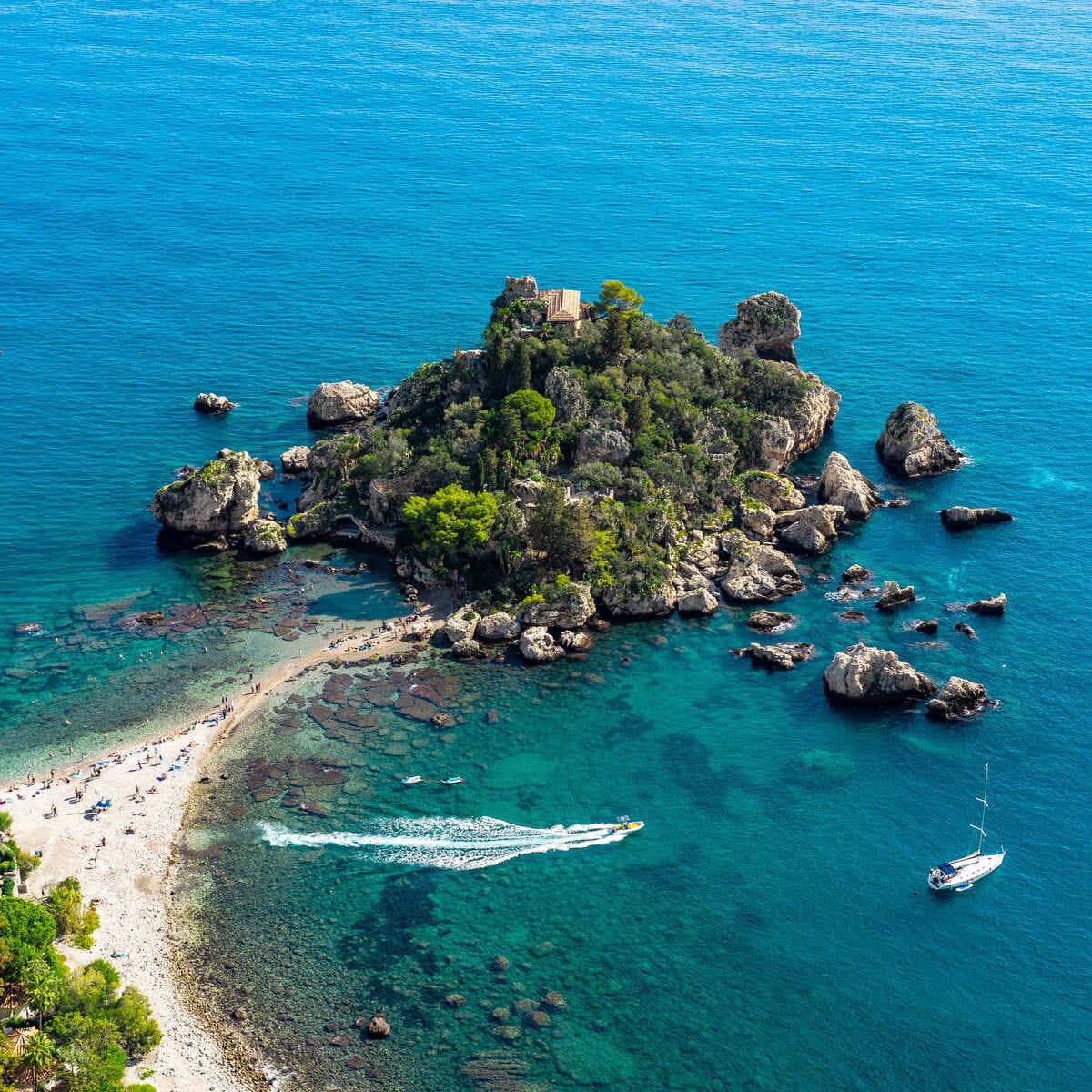 Panoramic View Of Isola Bella In Sicily, Italy